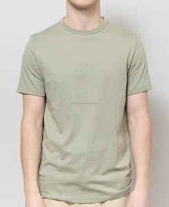 T-shirt léger en coton vert olive pour homme, manches courtes, col rond, coupe classique, couleur unie, tricot jersey, design uni, 160 g - Product Image 1