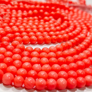 Perles de corail rose naturel en forme de boule, simples, 5 mm, brin de 8 pouces de long - Product Image 4