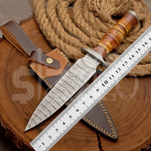 Cuchillo de Caza de Acero de Damasco Hecho a Mano OEM, Mango de Cuero, Hoja Fija, Cuchillo EDC para Camping y Actividades al Aire Libre con Funda de Cuero - Product Image 4