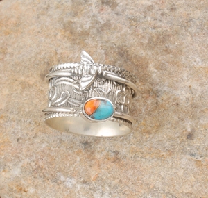 Wholesale Sterling Silver Spiny Oyster <b>Turquoise</b> Classic Vintage Handcrafted Bee <b>Ring</b> for Women Boho Ethnic Party Wedding - Product Image 2