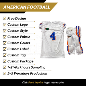 Ensemble d'uniformes de football américain personnalisés blanc, orange et bleu, kit d'équipe sublimé, 100% polyester, antibactérien, unisexe - Product Image 2