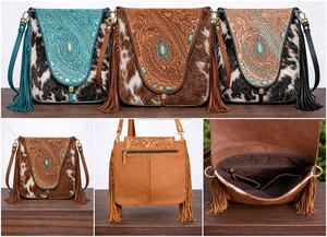 Bolso de Mano de Cuero Tallado a Mano con Flecos, Estilo Bohemio Gitano Vintage, Hecho a Mano, de Piel de Vaca, para Llevar al Hombro o Cruzado, Elegante - Product Image 3