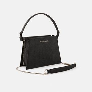 Sac bandoulière trapèze de luxe en cuir de tomate bio noir à motif alligator avec deux sangles chaîne amovibles - Product Image 5