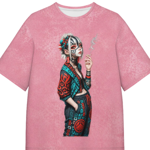 T-shirt graphique oversize délavé pour homme, col rond, manches courtes, imprimé personnage, style vintage streetwear, décontracté, vêtement de mode personnalisé - Product Image 1