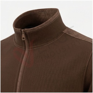 Ensemble de survêtement marron pour homme, manches longues, col montant, fermeture éclair sur le devant, couleur unie, respirant, coupe décontractée, vêtements d'automne - Product Image 4