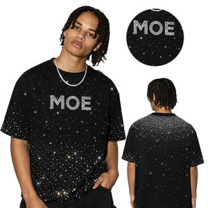 Camiseta unisex con pedrería en toda la prenda, brillante, con cristales, estilo streetwear, oversize, con logo personalizado, proveedor OEM, EE. UU. - Product Image 1