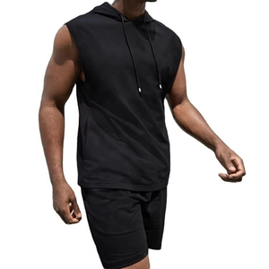 Ensemble de survêtement d'été 2 pièces pour homme de haute qualité, avec logo personnalisé, comprenant un sweat à capuche sans manches en coton et un short de jogging confortable - Product Image 5