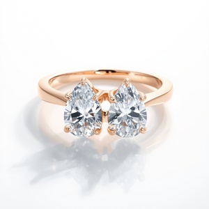 Jewelry for Women Jewelry Gold 14K Solid Gold Lab Grown Diamond Ring Toi Et Moi Asymmetric Offset Double Pear Cut Wedding <b>Fine</b> - Product Image 4