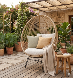 Modern Handwoven Natural Rattan Wicker Egg <b>Chair</b> Oval Patio Lounge Armchair With Metal Legs For <b>Garden</b> Balcony Home Furniture - Product Image 2