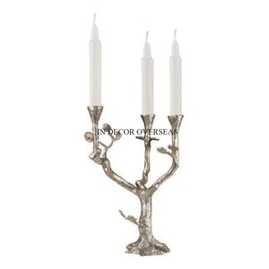 Golden Brass Candle Stand With Leaves Design And Glass Pink <b>Top</b> For Home Decoration Table Centerpiece Luxury Candle Holder - Product Image 2