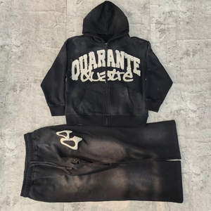Survêtement à capuche noir <span class=keywords><strong>Quarante</strong></span> & Leite avec fermeture éclair intégrale et poches latérales, streetwear unisexe pour adulte, vêtements d'hiver - Product Image 5