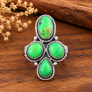 Green Turquoise <b>Ring</b> Southwestern Style <b>Large</b> Silver Statement <b>Ring</b> Western Boho Gemstone Jewelry Fashion <b>Ring</b> for Women Gift - Product Image 6
