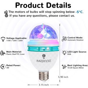 Confezione da 2 Lampadine LED RGB Rotanti E26/E27 Multicolore Effetto Cristallo per Feste, Luci da Discoteca e Illuminazione Scenica per Compleanni e Matrimoni - Product Image 2