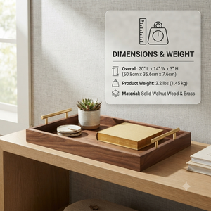 Plateau de service en bois artisanal avec poignées métalliques, grand plateau pour le petit-déjeuner, le café, le thé, la nourriture, décoration de table pour la maison, le restaurant, l'hôtel - Product Image 6