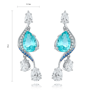 Pendientes de plata con diamantes azules talla pera y detalles de diamantes blancos, joyería para bodas - Product Image 1