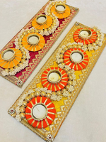 Ensemble de porte-bougies Rangoli indiens faits à la main, colorés, en bois et métal, écologiques, pour Diwali, mariage, décoration de la maison, centre de table festif