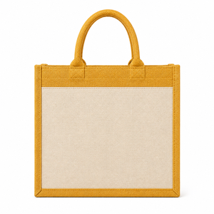 Yellow Laminated Jute Canvas Tote <b>Bag</b> <b>Tree</b> Print Button Closure Eco-Friendly Reusable Shopping Handbag for Exhibition Wedding - Product Image 6