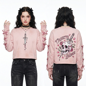 Sweat-shirt à capuche double manches pour femme 350 GSM, violet mauve, avec imprimé crâne boussole céleste et broderie personnalisée astrolabe, vente en gros - Product Image 4