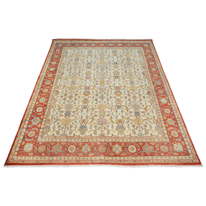 Alfombra Oriental de Lana Pura Anudada a Mano, Color Marfil y Rojo con Diseño Floral, para Sala de Estar - Product Image 3