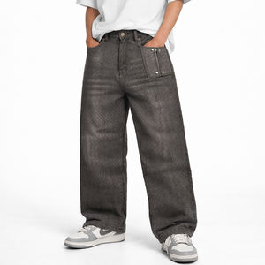 Jeans de Mezclilla Negra Selvedge con Textura Sólida en Relieve, Peso Medio, Transpirables, Estilo Vintage, Personalizados OEM, para Hombre, Invierno, Otoño, Primavera - Product Image 1