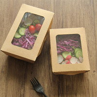 Cajas para Ensaladas de Papel Recubierto 16*10*5cm con Doble Ventana PET, Laminado Mate, Ecológicas, Desechables, de Grado Alimenticio, Marca Sungene