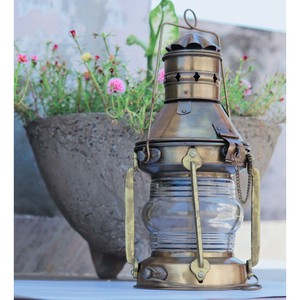 Vintage <b>Brass</b> Cylindrical <b>Lantern</b> with Glass Panel Durable Finish for Home Decoration - Product Image 2