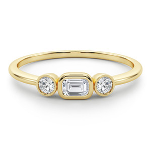 Bague à trois pierres sertie d'émeraudes et de diamants ronds - Product Image 1