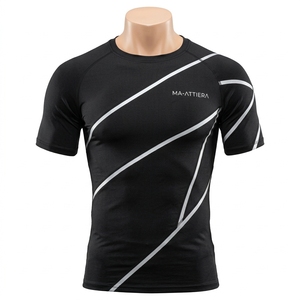 Camiseta de Compresión Negra para Hombre, Manga Corta, con Franja Reflectante, para Gimnasio, Running, Entrenamiento, Ropa Deportiva de Alto Rendimiento - Product Image 3
