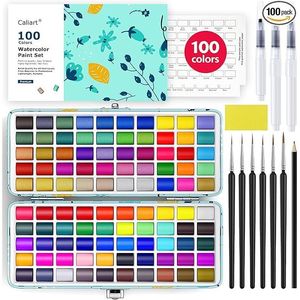 Set di Colori ad Acquerello Caliart 100 Colori, Kit Portatile da Viaggio con Pennelli di Precisione, Materiali Artistici di Qualità per Dipingere - Product Image 1
