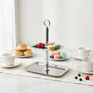 Double Tier Cake Stand Modern Minimal Double Layer Serving <b>Tray</b> <b>Mirror</b> Finish Stainless Steel Dessert <b>Rectangular</b> Cake Stand - Product Image 4