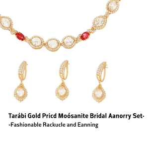 Tarashi Gold Plated Moissanite <b>Bridal</b> <b>Jewelry</b> <b>Set</b>-Fashionable Necklace and Earrings - Product Image 3