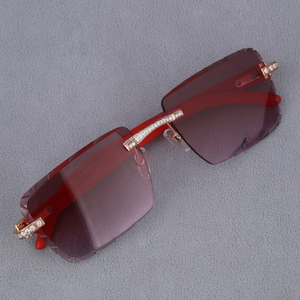 Lunettes de soleil demi-cerclées rectangulaires, verres dégradés, monture rouge, accents en cristal doré, luxueuses, unisexes, protection solaire pour adultes - Product Image 2