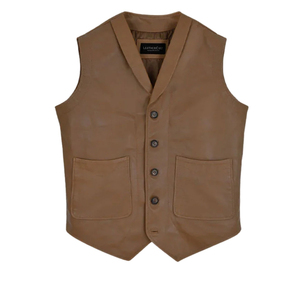 Gilet en cuir marron pour homme Leathercult, col en V, simple boutonnage - Product Image 1