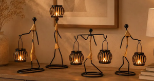 Nordic Ethnic Style Black Iron Human Statue Candle Stand – Vintage Jute Rope Wrapped African Figurine <b>Tealight</b> <b>Lantern</b> Holder - Product Image 6