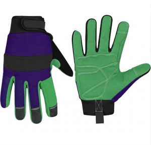 Gants de travail en PU vert et violet avec bracelet réglable, bouts de doigts texturés antidérapants, gants de sécurité polyvalents - Product Image 1