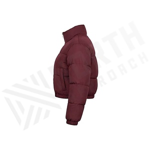 เสื้อแจ็คเก็ตบุนวมสีเบอร์กันดี แขนยาว คอตั้ง ปิดด้วยซิป กันลม เสื้อโค้ทขนเป็ดสั้นสำหรับผู้หญิงสำหรับฤดูหนาว - Product Image 3