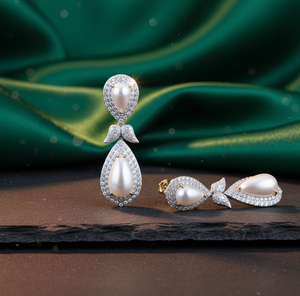 Boucles d'oreilles pendantes en perles blanches naturelles et zirconiums cubiques, argent sterling 925 plaqué or 18 carats, petites boucles d'oreilles pendantes, cadeau pour elle, au prix d'usine - Product Image 4