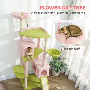 Albero per Gatti Grande da 74 Pollici con Fiori Rosa, Torre con Tiragraffi e Tavola, Arredamento per Gatti da Interno - Product Image 4