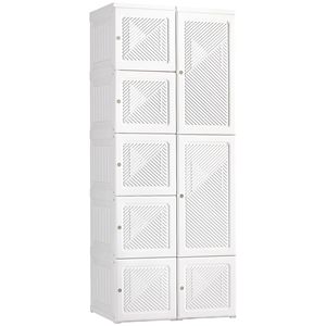 Armadio Portatile Bianco in PP con Ante Pieghevoli Rimovibili, Guardaroba per Camera da Letto con Appendiabiti e Porte Magnetiche - Product Image 1