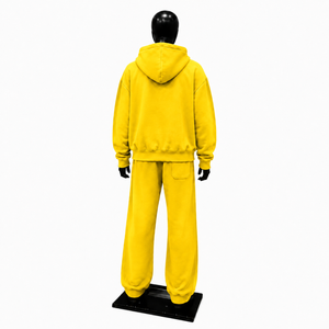 Conjunto Deportivo Amarillo con Capucha, Cierre Completo, Diseño de Personajes Bordados, Unisex, Informal, para Otoño, 100% Algodón, Corte Holgado, Estilo Hip Hop - Product Image 2