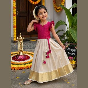Lehenga Choli de Seda de Kerala para Niñas, Traje Tradicional para Onam, Completamente Cosido, Elegante, Precio al por Mayor por Royal Export - Product Image 2