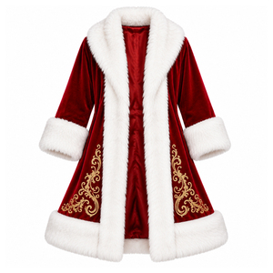Ensemble de costume de Père Noël brodé en or sur mesure, costume de Père Noël en velours de qualité supérieure, costume de Père Noël pour adultes, vente en gros, manteau en fausse fourrure d'hiver - Product Image 6