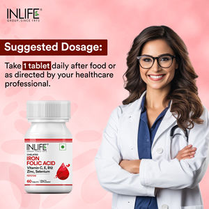 ยาเม็ดธาตุเหล็ก โฟลิก แอซิด ซีลีเนียม สำหรับผู้ใหญ่ ยี่ห้อ INLIFE ได้รับการรับรองมาตรฐาน GMP สำหรับผู้ชายและผู้หญิง พร้อมวิตามินซี อี บี12 ซิงค์ และบรรจุ 60 เม็ด - Product Image 6
