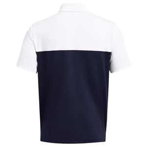 Polo pour homme à blocs de couleur, manches courtes, tricoté, coupe classique, design uni, style décontracté, bleu marine et blanc - Product Image 3