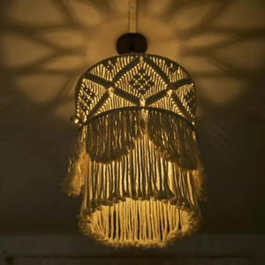 Lámpara de Techo de Macramé Hecha a Mano con Cuerda de Algodón y Marco Metálico para Decoración de Interiores del Hogar, Estilo Bohemio, para Sala de Estar - Product Image 3