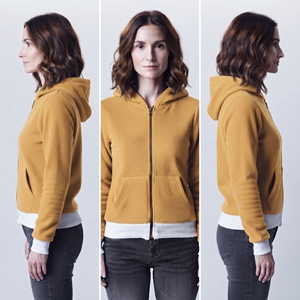 เสื้อฮู้ดซิปสีเหลืองมัสตาร์ดสำหรับผู้หญิง ผ้าฟลีซ มีฮู้ด แขนยาว มีกระเป๋าจิงโจ้ แจ็คเก็ตลำลอง - Product Image 5