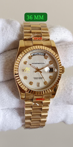 Reloj Mecánico de Lujo Vintage de 36 mm, Dorado, con Cierre Oculto, Esfera de Nácar, Marcadores de Diamantes y Baguette, Alta Calidad - Product Image 5