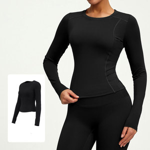 New Luxury Solid Color Crew Neck Compression Shirt Women Yoga Sports Wear <b>Brushed</b> Tight Four-Way Stretch Eco-Friendly Quick Dry - Product Image 4