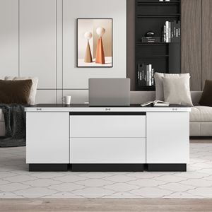 Tavolino da Caffè Moderno Bianco con Piano Sollevabile, Cassetti e Spazio di Archiviazione, Tavolo Multifunzione - Product Image 1