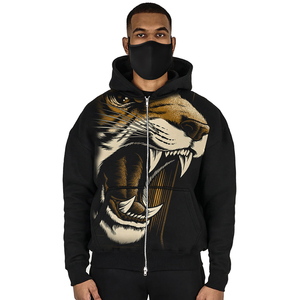 Nouveau style – Sweat à capuche zippé noir pour homme, 100 % coton, coupe oversize, écoresponsable, décontracté, tricoté pour l'hiver - Product Image 1